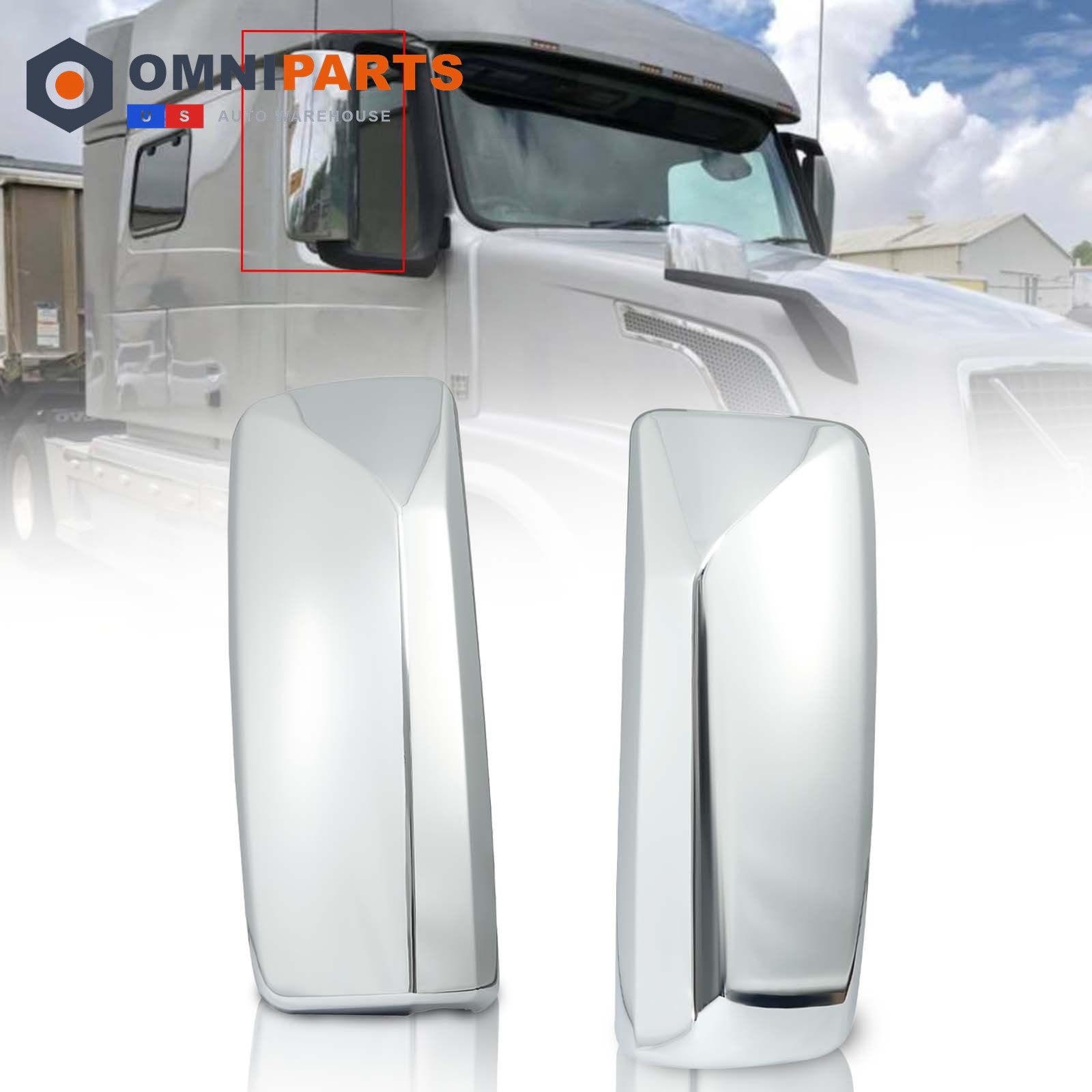 Pair Chrome Door Mirror Cover For 2004-2018 Volvo VNL Left & Right Side
