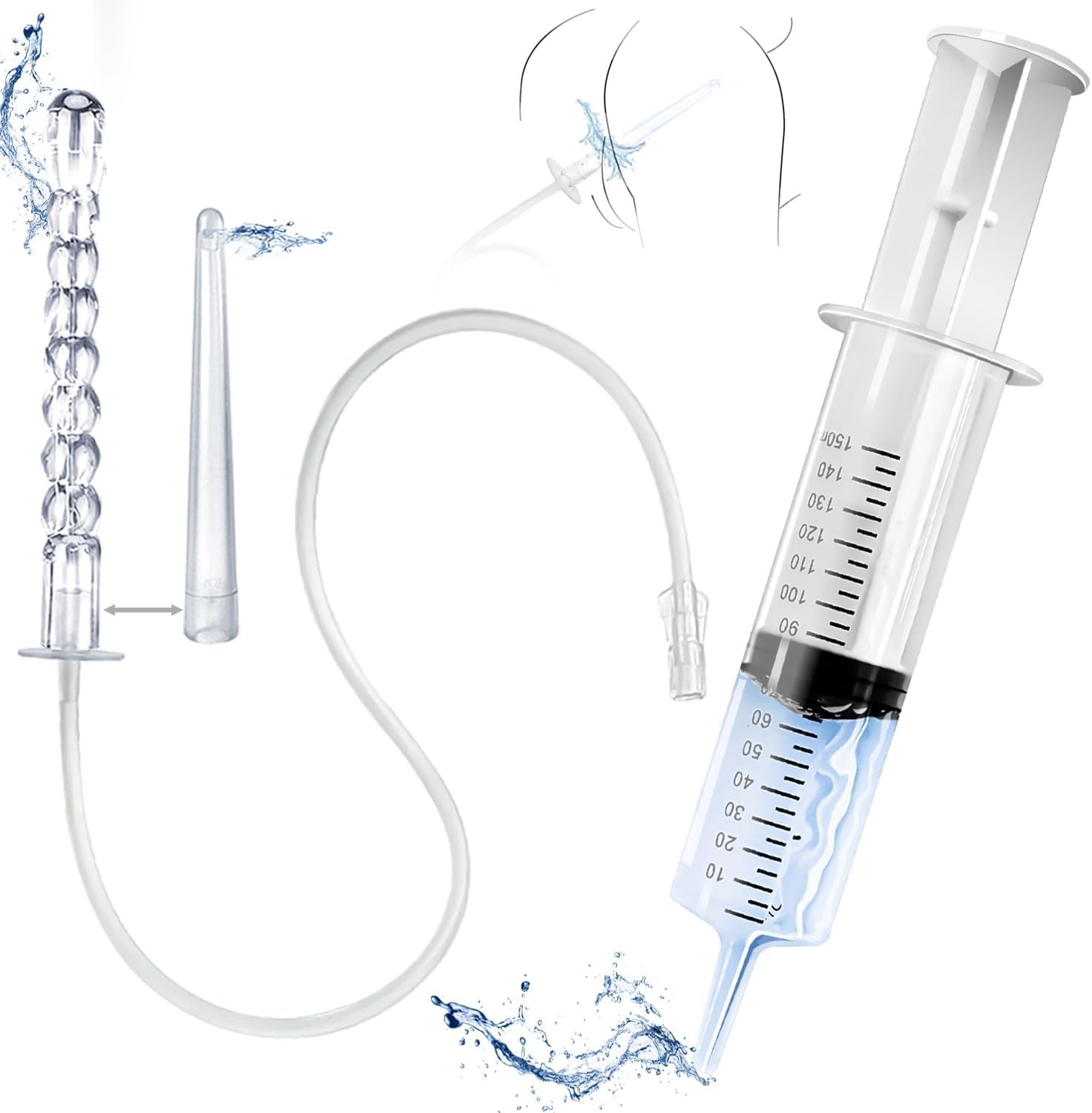 150ML Enema Syringe Cleaning Douche System，Travel Enema Kit for Colon Cleansin