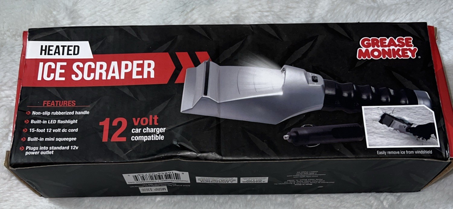 Heated Ice Scraper With Light 12V Car Charger Compatible By Grease Monkey NIB