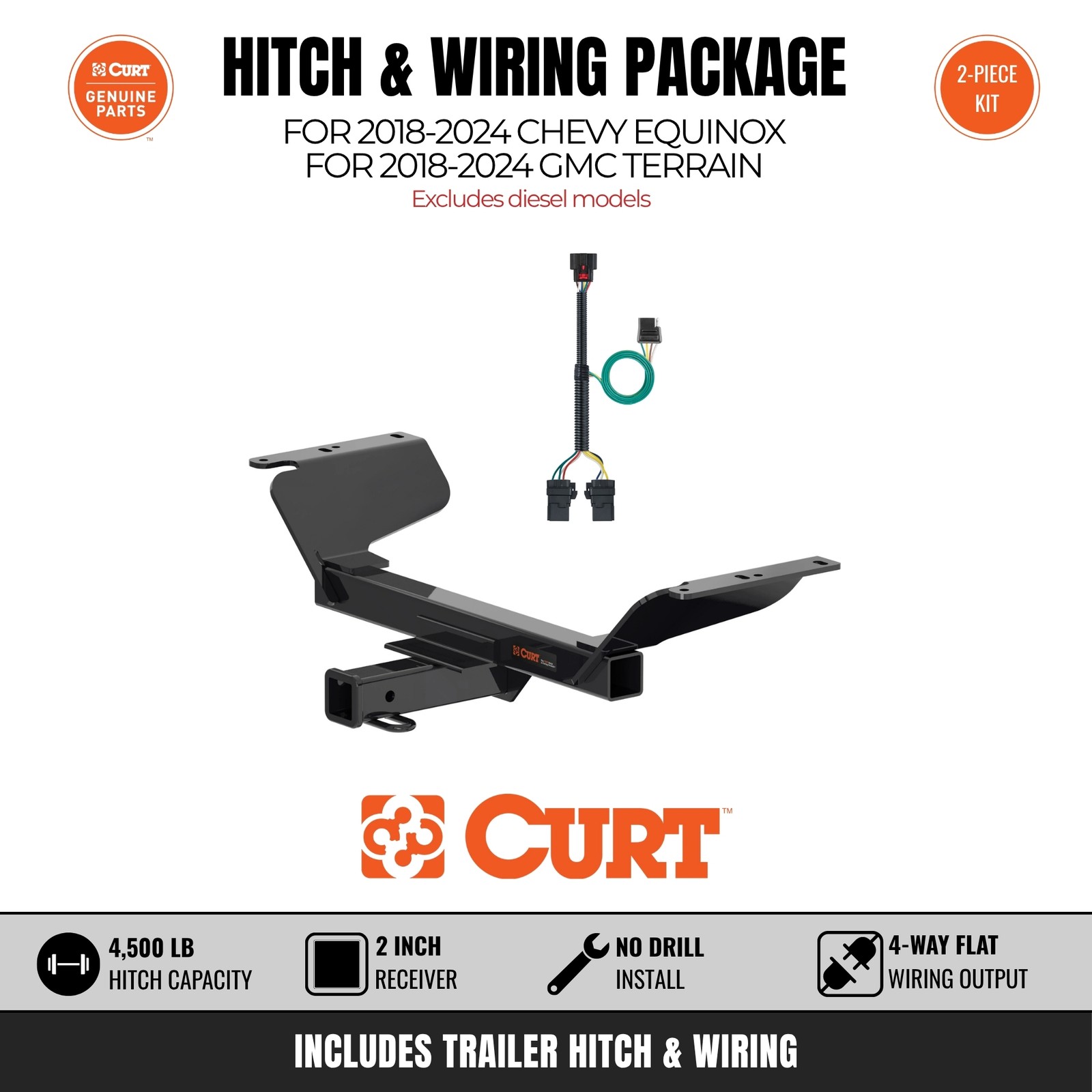 Curt Class 3 Trailer Hitch & Wiring Harness Bundle for  18-24 Equinox / Terrain