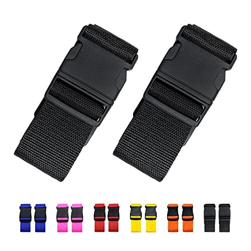 2 Pack Suitcase Straps, Bright Color Adjustable Luggage Belts, TSA Black
