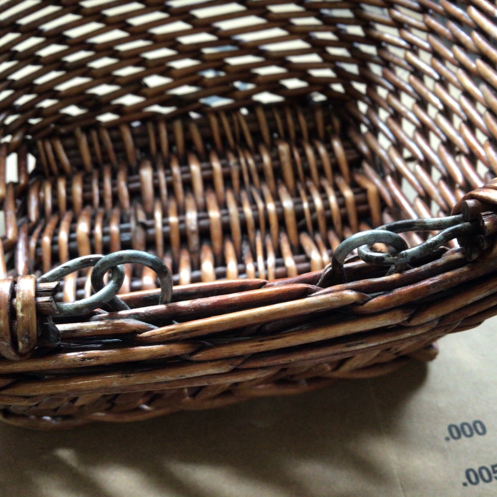 2 Handled Wicker Woven Basket BOHO Brown Square Base 12"