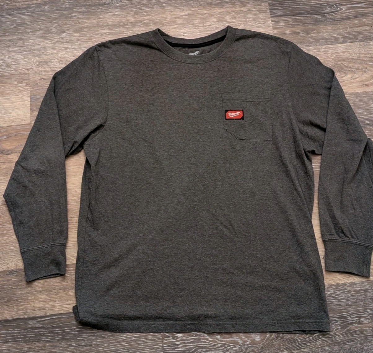 MILWAUKEE 602G-XL MESN XL HEAVY DUTY POCKET T-SHIRT LONG SLEEVE GRAY SHIRT