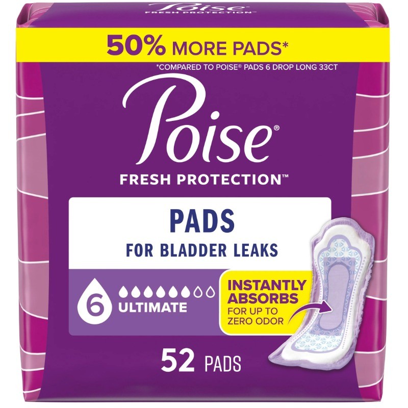 Poise Incontinence Pads for Women, 6 Drop Ultimate Absorbency, Regular Length
