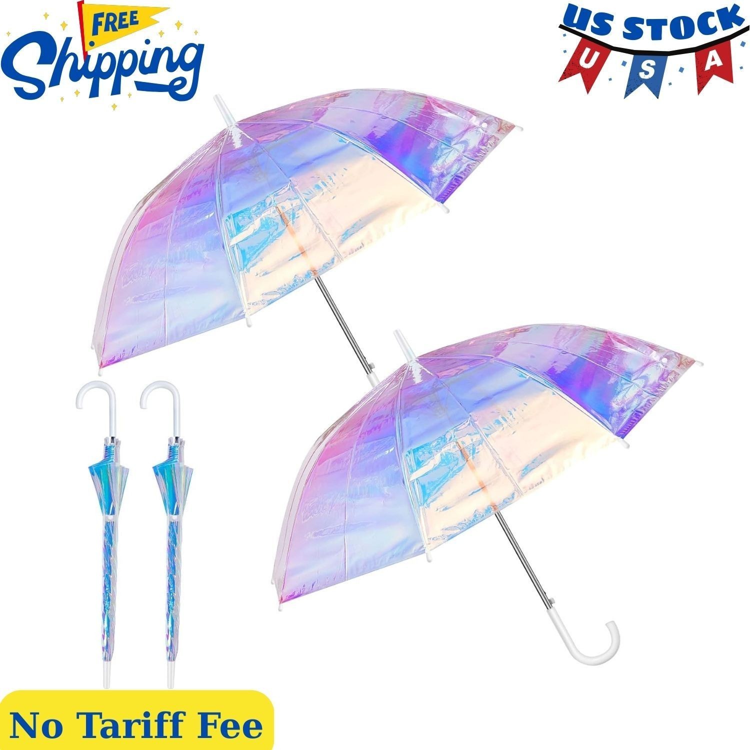 Holographic Wide Umbrella Adult Clear Iridescent for Women