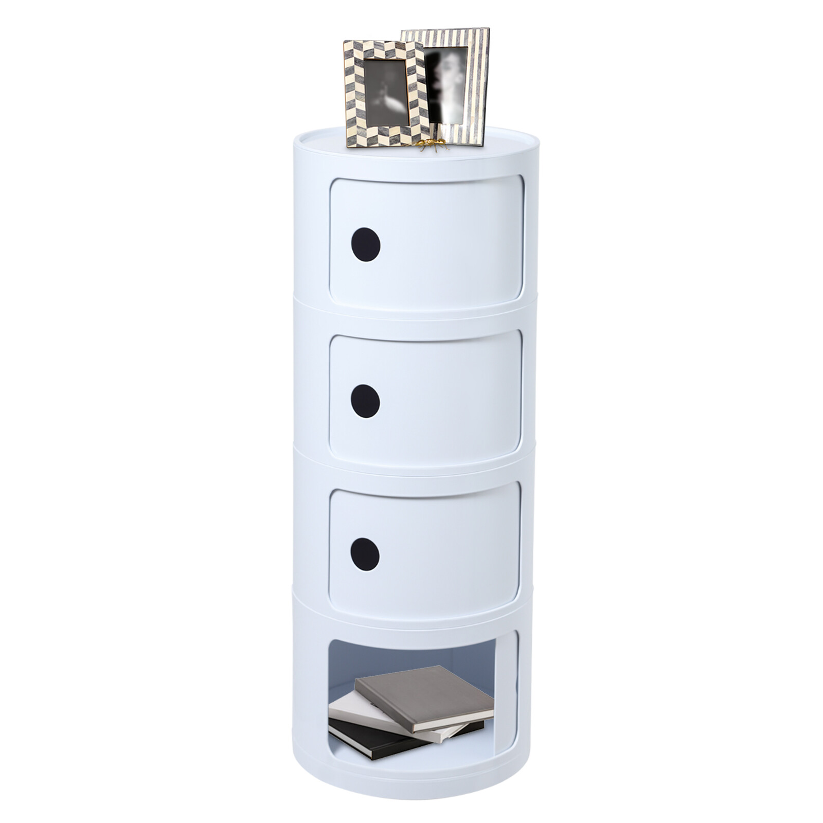 Modern Four layer Multifunctional End Table Storage Cabinet, Round Nightstand