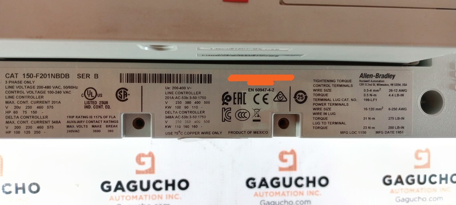 ALLEN BRADLEY 150-F201NBDB SMART MOTOR CONTROLLER SER.B 150F201NBDB
