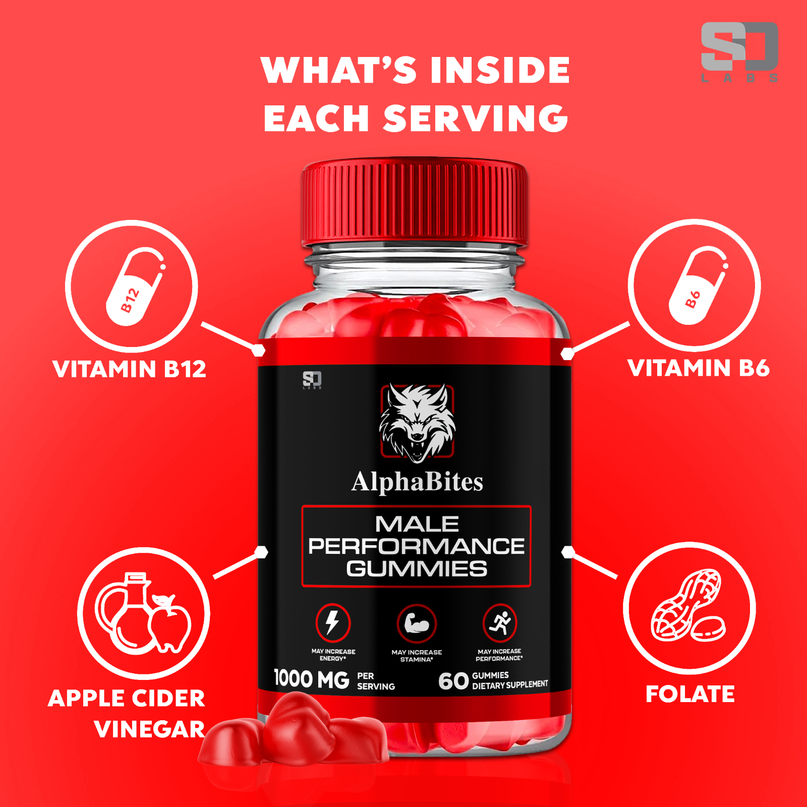 (5 Pack) Alpha Bites Male Gummies Advanced Performance and Stamina (300 Gummies)