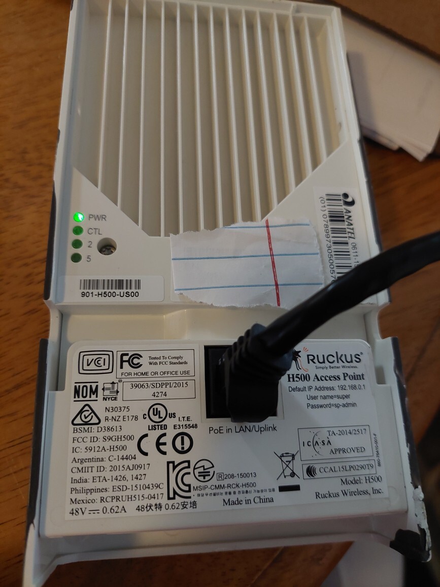 Ruckus ZoneFlex H500 Dual Band Wall Mounted Access Point With Mounting Bracket