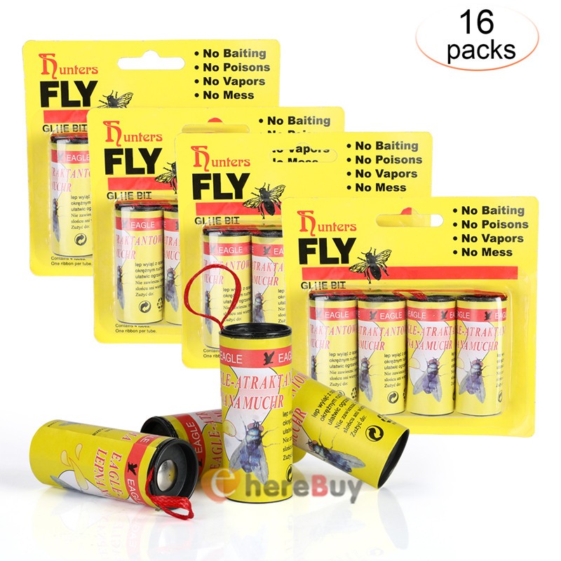 Pack Of 16 Fly Ribbon Insect Trap Sticky Glue Catcher Strip Traps Kitchen Food