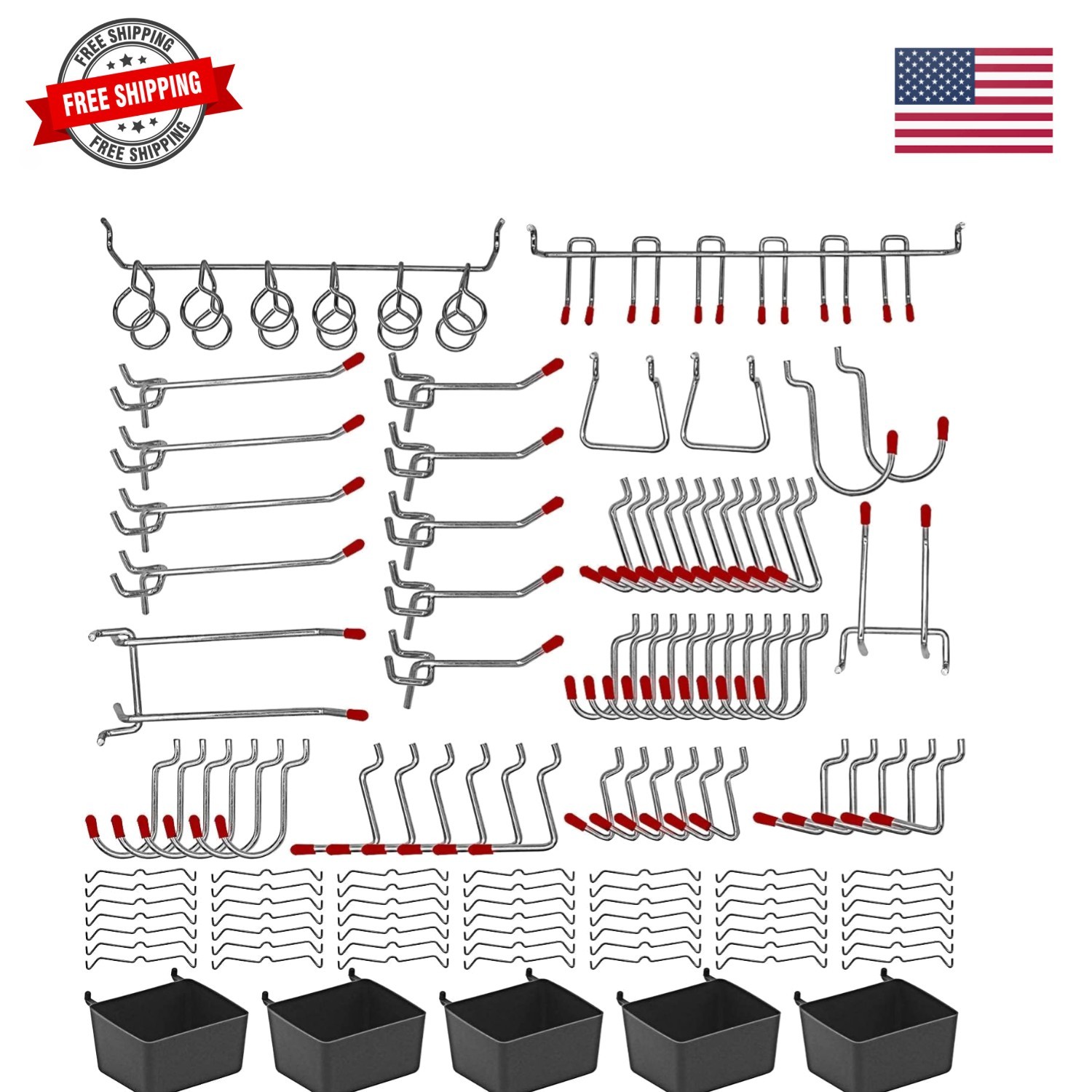 114 pcs Pegboard Hooks Assortment with Metal Hooks Sets, Pegboard Bins, Peg L...