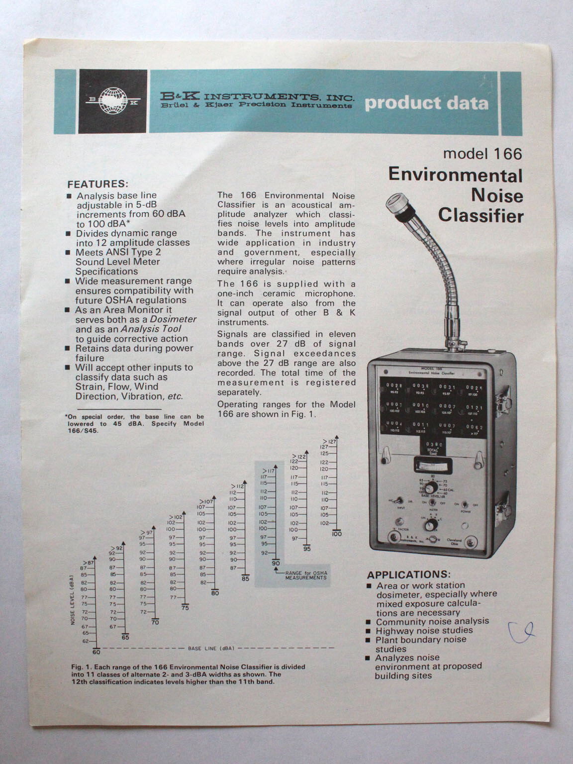 B&K Instruments Model 166 Environmental Noise Classifier Product Data Sheet VG