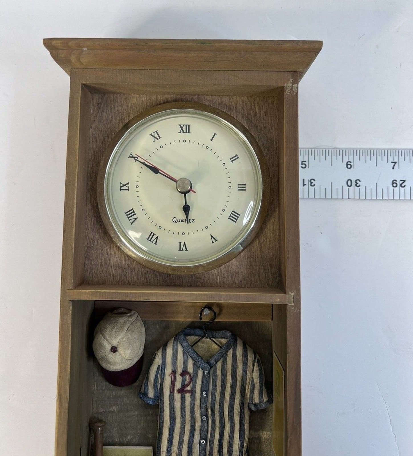 Baseball Softball Shadowbox Clock 3D Analog Working Clock Two Hooks 12" x 5"