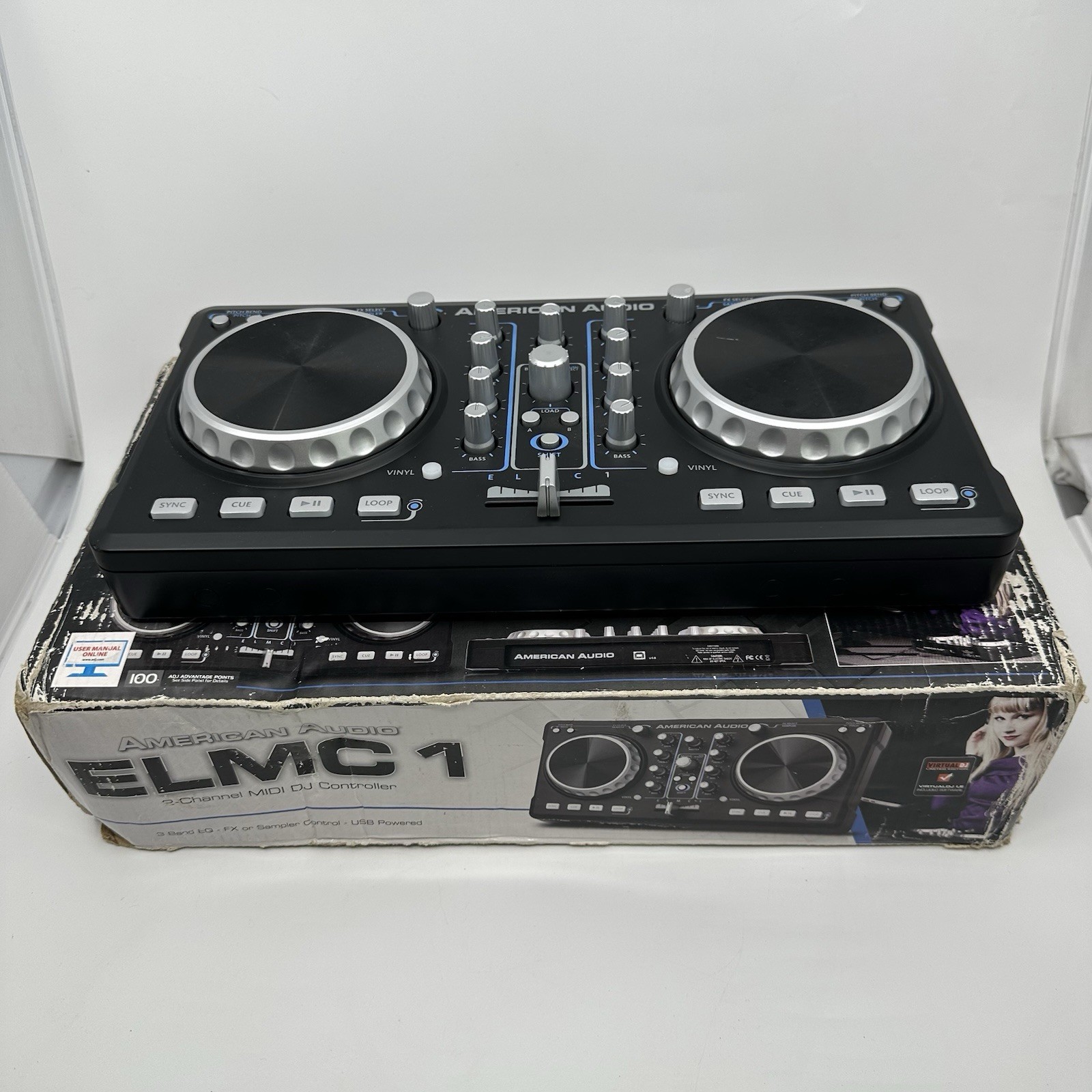 American Audio ELMC 1 Mixer 2 Channel MIDI DJ Controller 3 Band - Tested Working