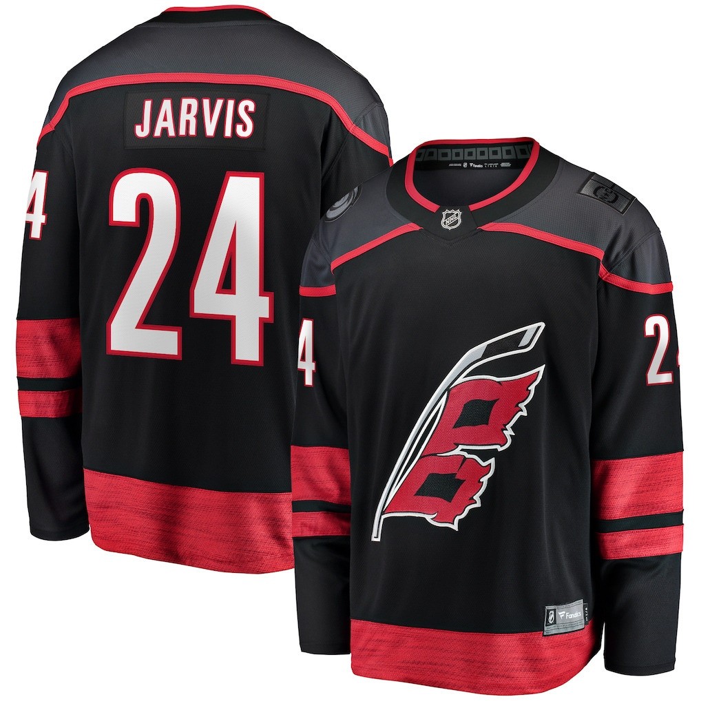 Men's Hurricanes #24 Seth Jarvis Fanatics Black Home Breakaway Jersey