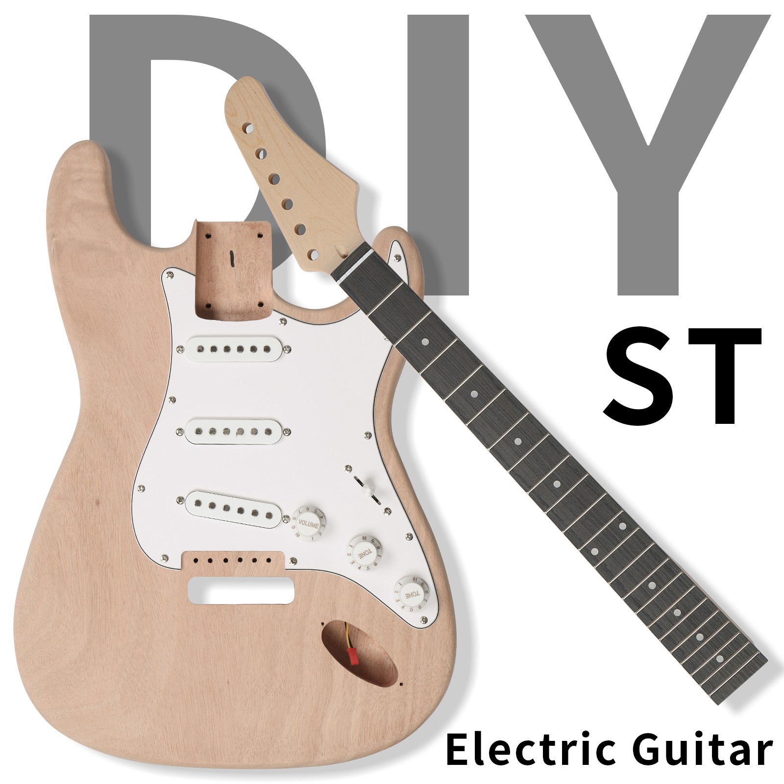 DIY 6 String ST Style Electric Guitar Kits with Mahogany Body, Maple Neck