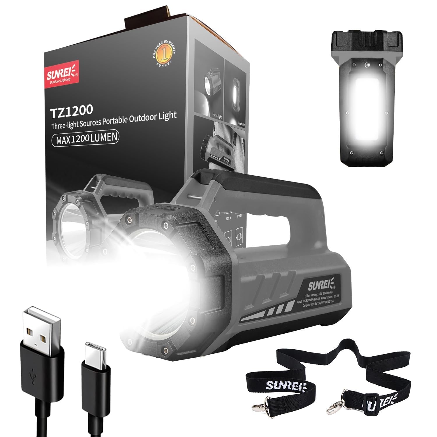 1500LM Rechargeable Box Flashlight, 10400mAh Camping Lantern