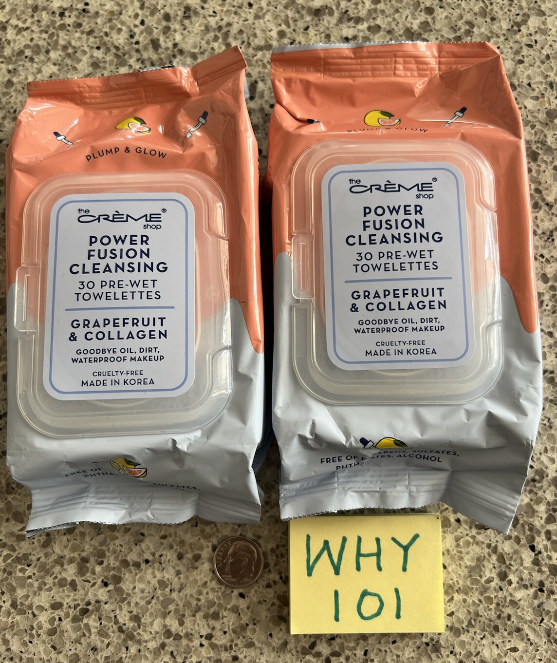X2 THE CRÈME SHOP Power Fusion Cleansing GRAPEFRUIT & COLLAGEN 30-CT. Wipes QTY2