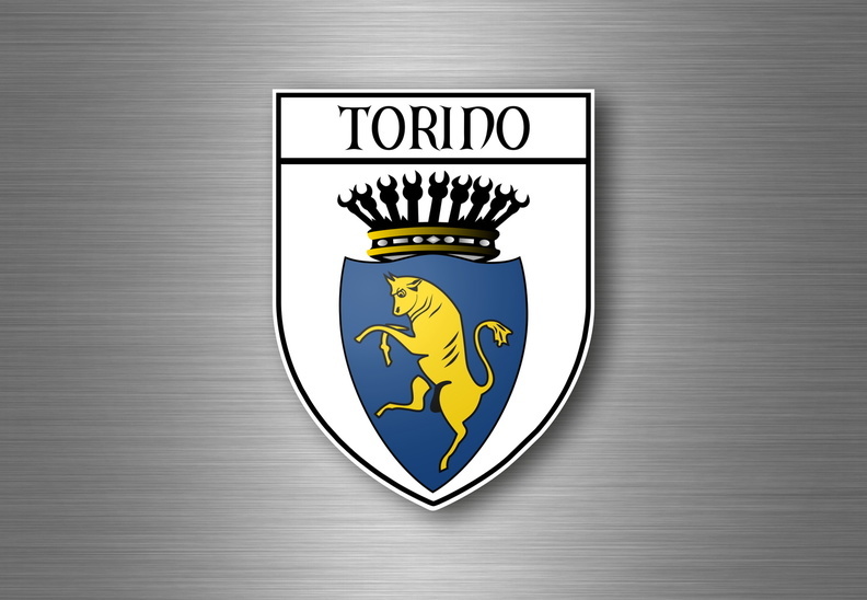 Sticker decal souvenir car coat of arms shield city flag turin italy