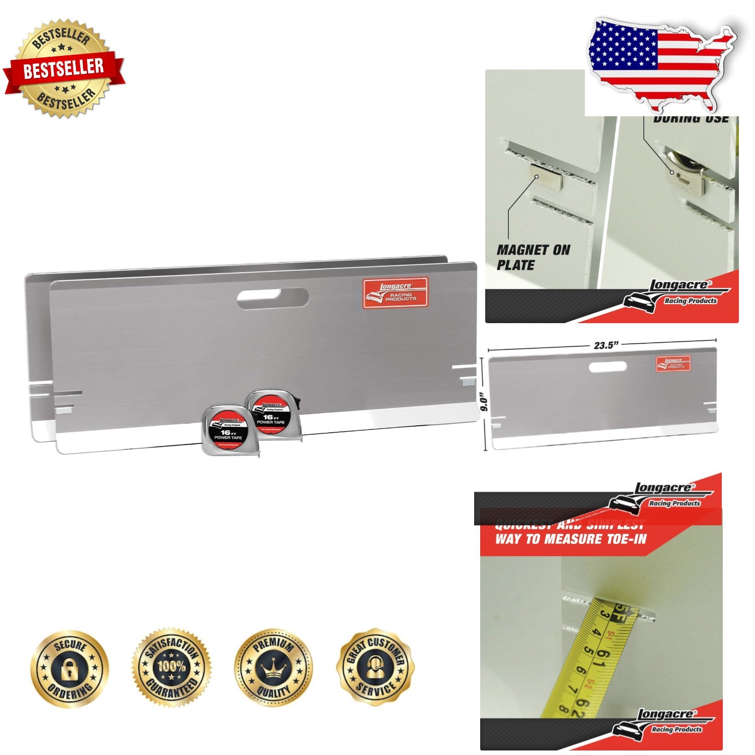 Racing Toe-in Plates Pair w/ Magnets & 2 Tape Measures - Quick Alignment Check