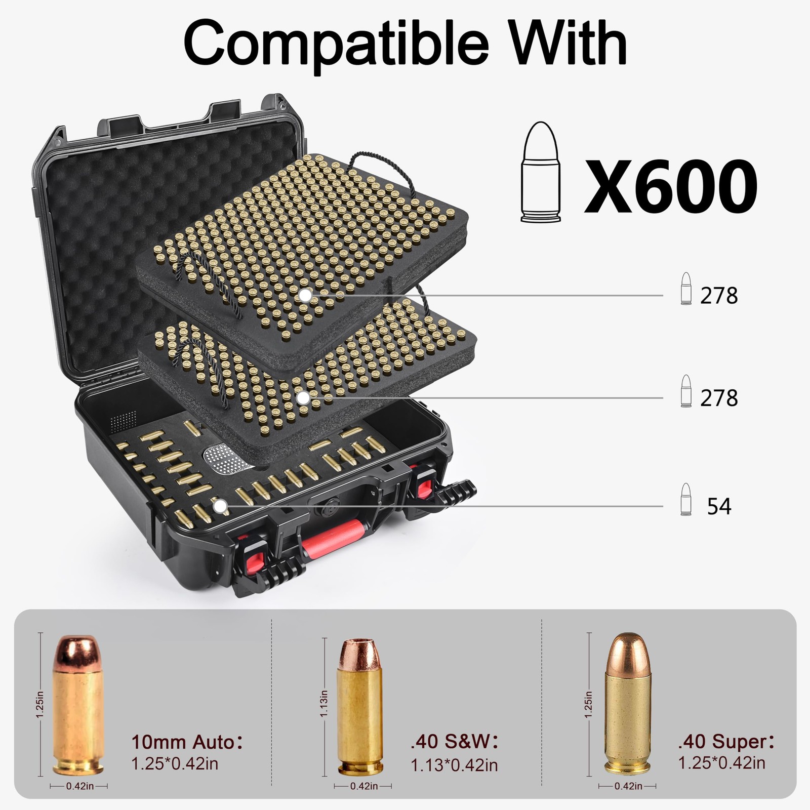 Kinghardcase 600 Rounds 10mm Ammo Storage Case 600 Round Case, black