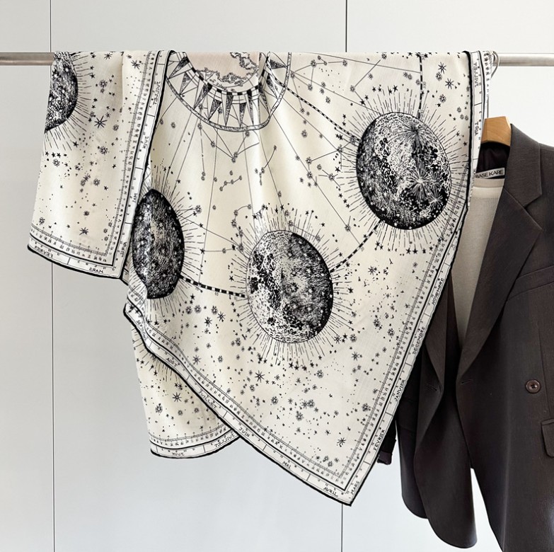 2025 Square70% Cashmere 30% Silk Constellation Print Double Face Scarf Shawl 53"