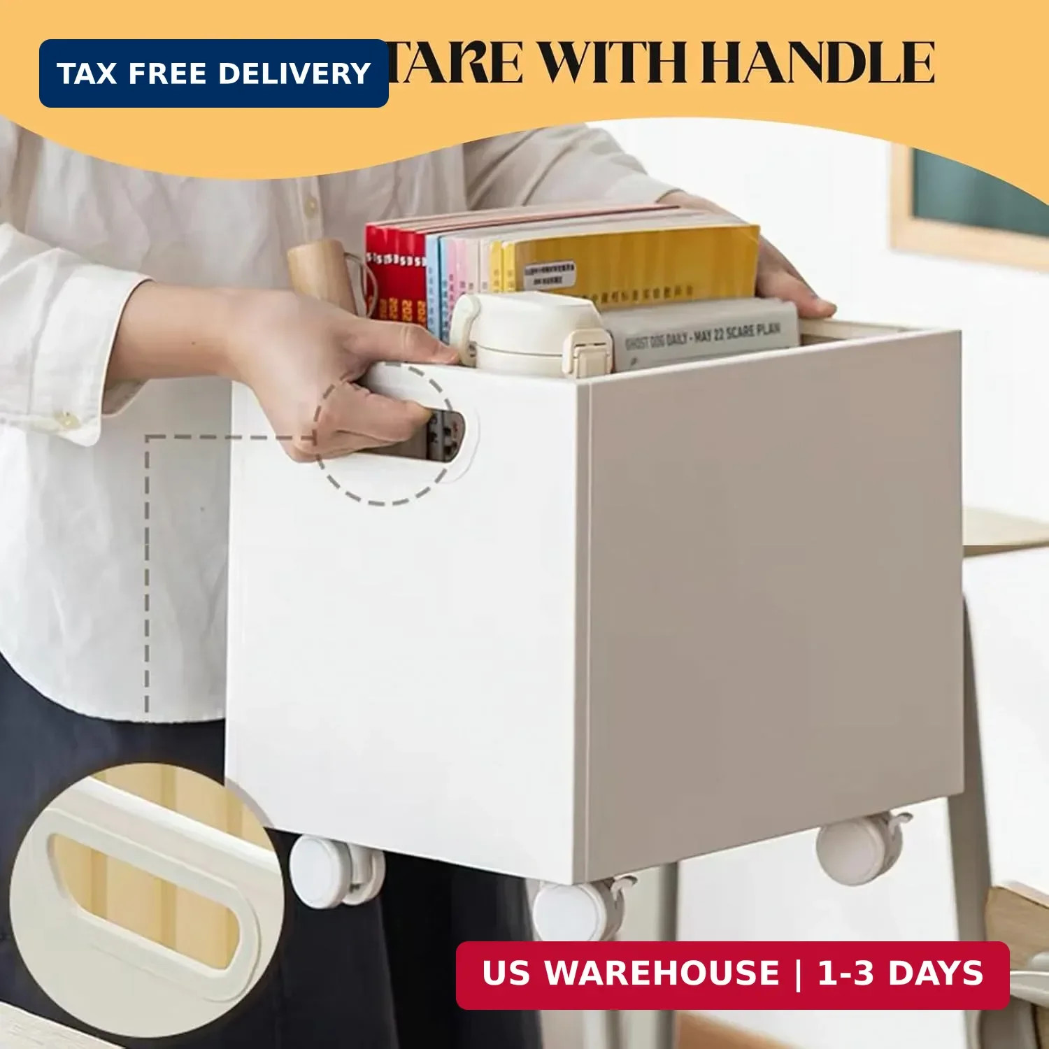 File Box Rolling File Organizer with Wheels Stackable Storage File Boxes Portabl