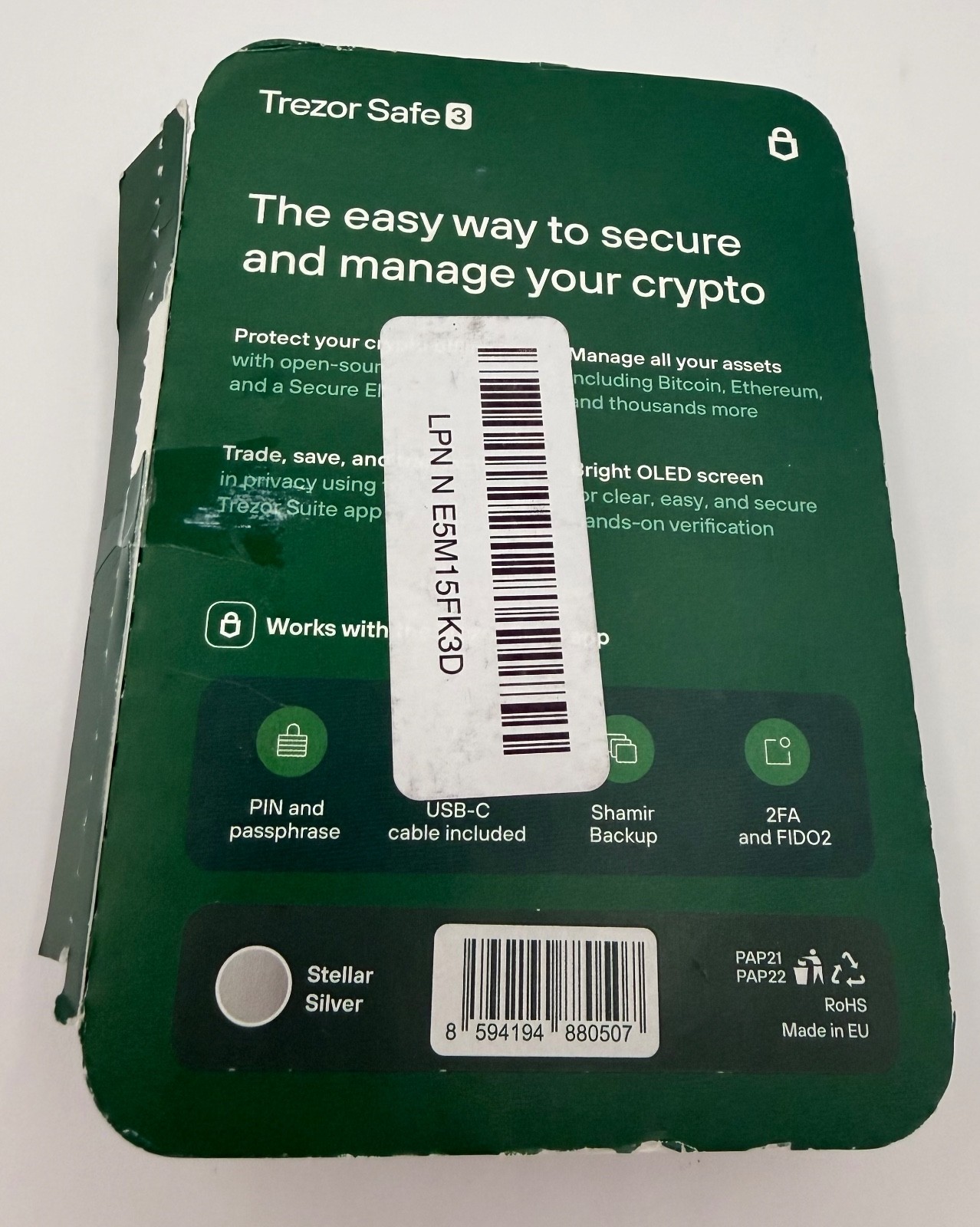 Trezor Safe 3 Secure Element Crypto Hardware Protected Wallet Stellar Silver TS3