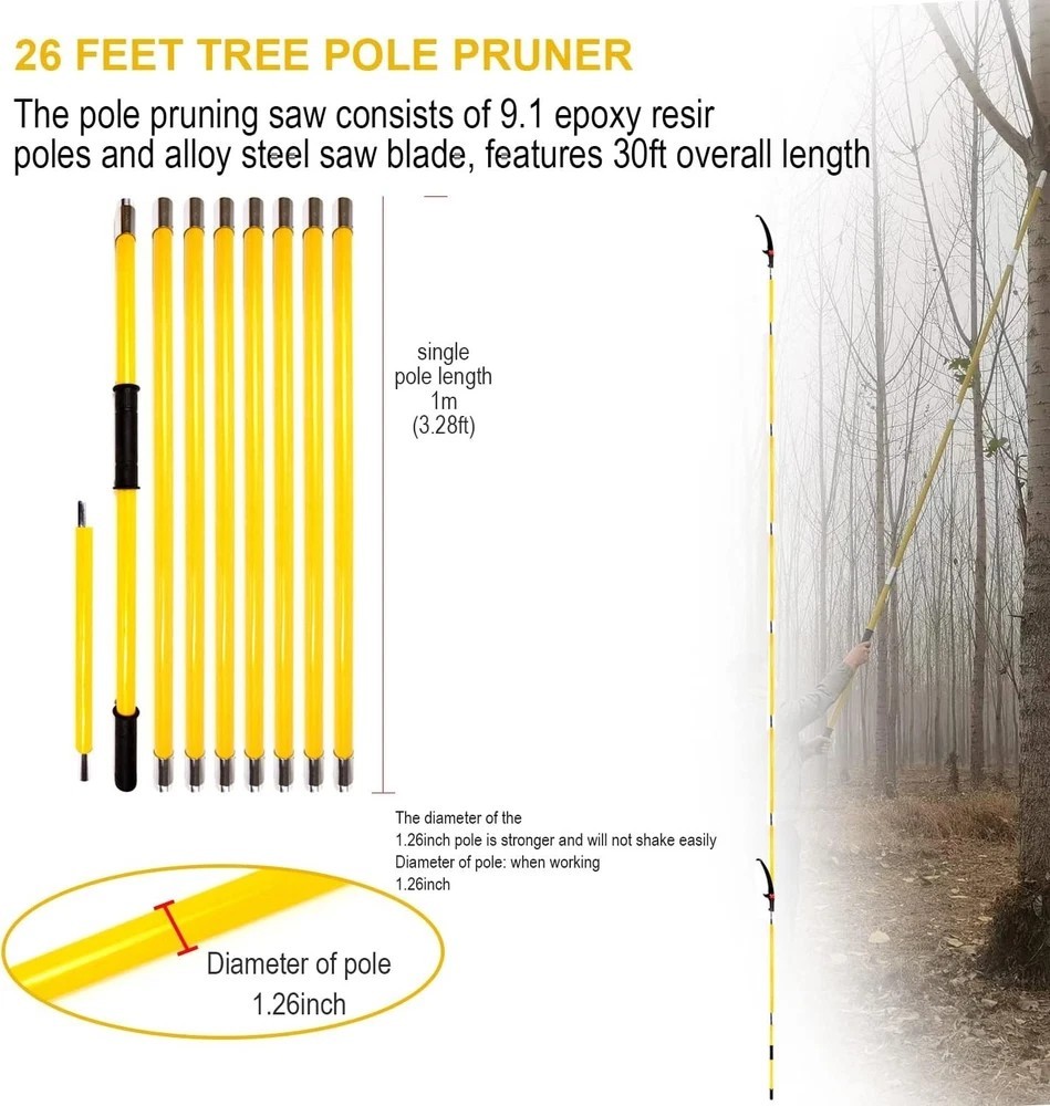 30 Feet Tree Pole Pruner, Durable Tree Trimmers Handle, Manual Branches Trimmer