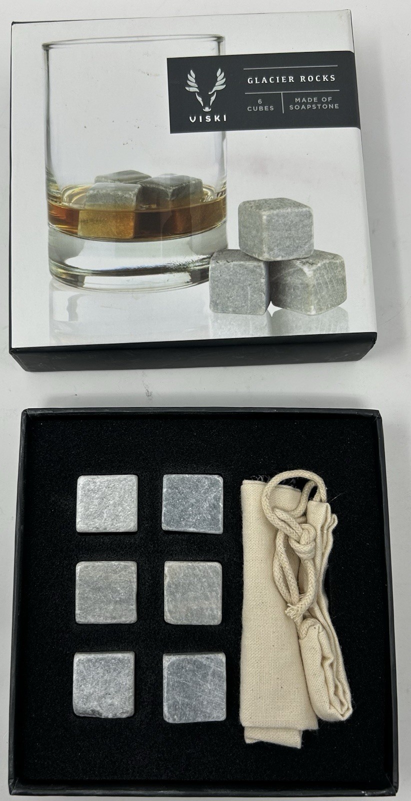 Viski Glacier Rocks – Set of 6 Reusable Whiskey Stones NIB E14