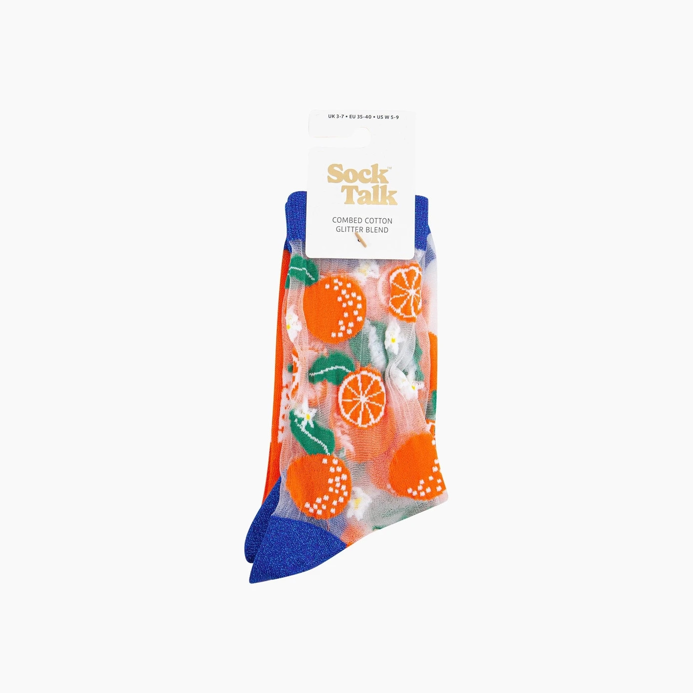 Sock Talk SHEER Ankle Socks - Orange pattern, citrus fruit summer, glitter lurex
