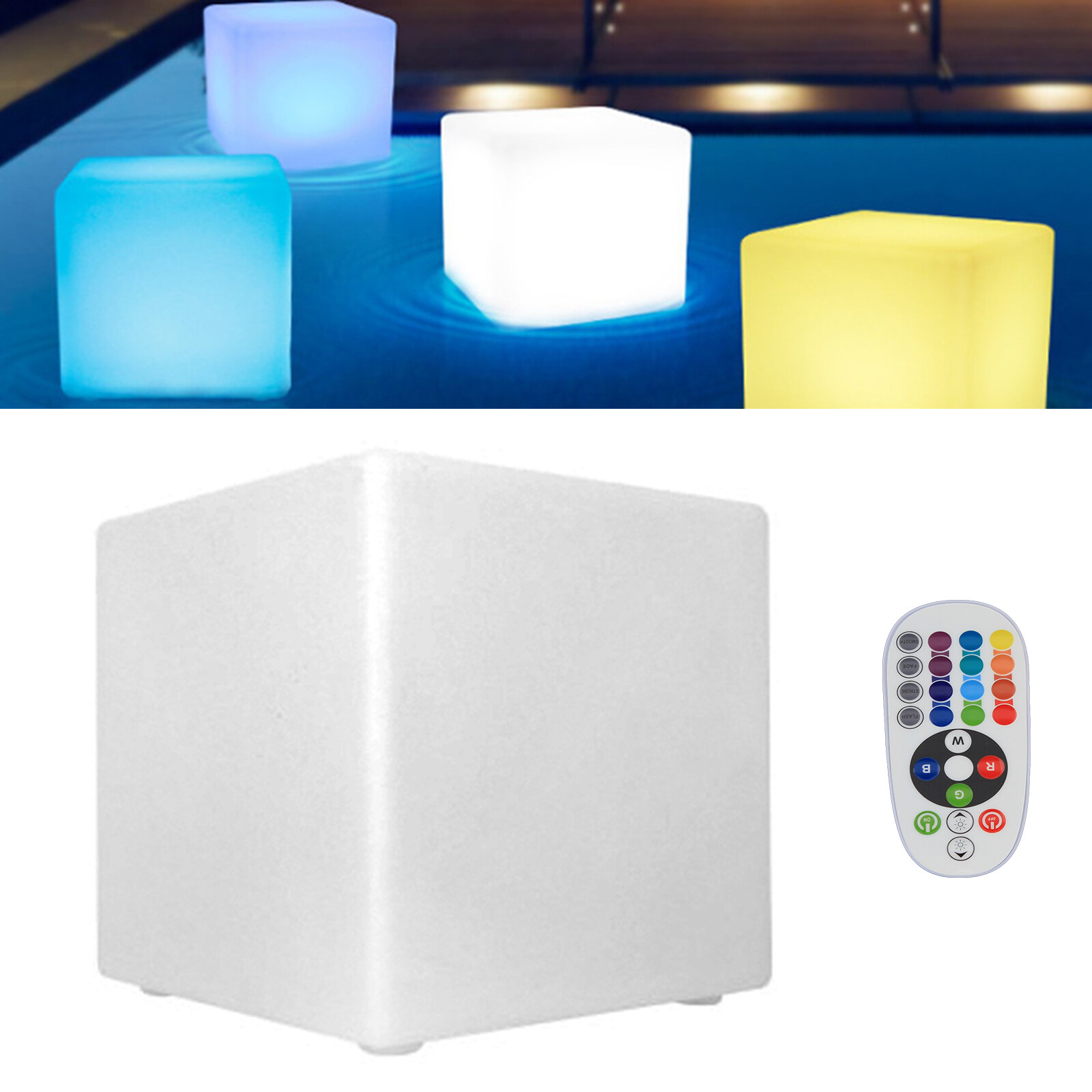 16"x16" Cube Cocktail Tables Chair Color-Changing LED Lighting Stool Night Stand
