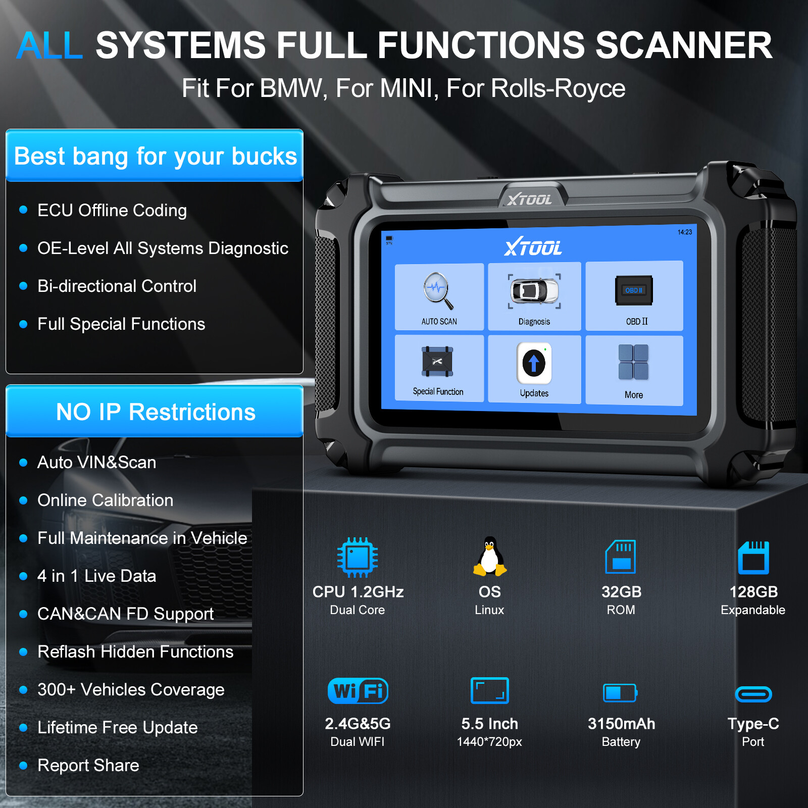 XTOOL IP500 For BMW/MINI/RR OBD2 Scanner Diagnostic Tool ECU Coding Full System