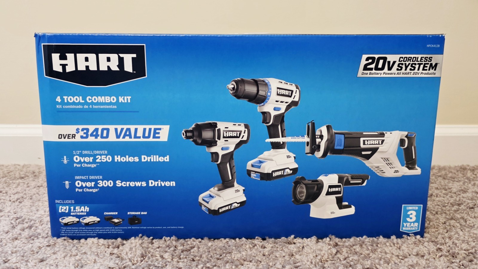 NEW HART 20v Cordless 4 Tool Combo Kit, TOOL ONLY - Model # HPCK412B