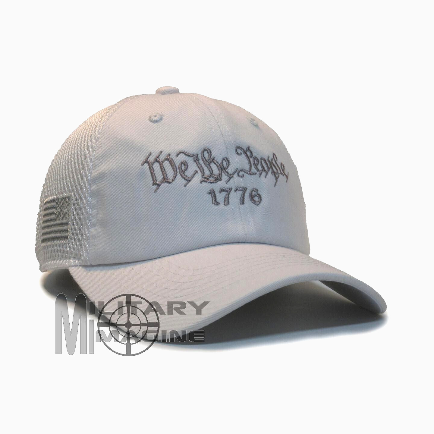 We The People 1776 American Flag 2A Hat White Micro Mesh Tactical Cap