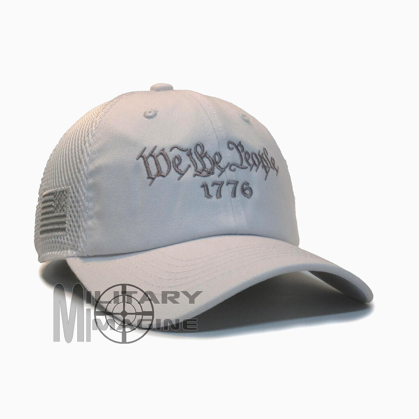 We The People 1776 American Flag 2A Hat White Micro Mesh Tactical Cap