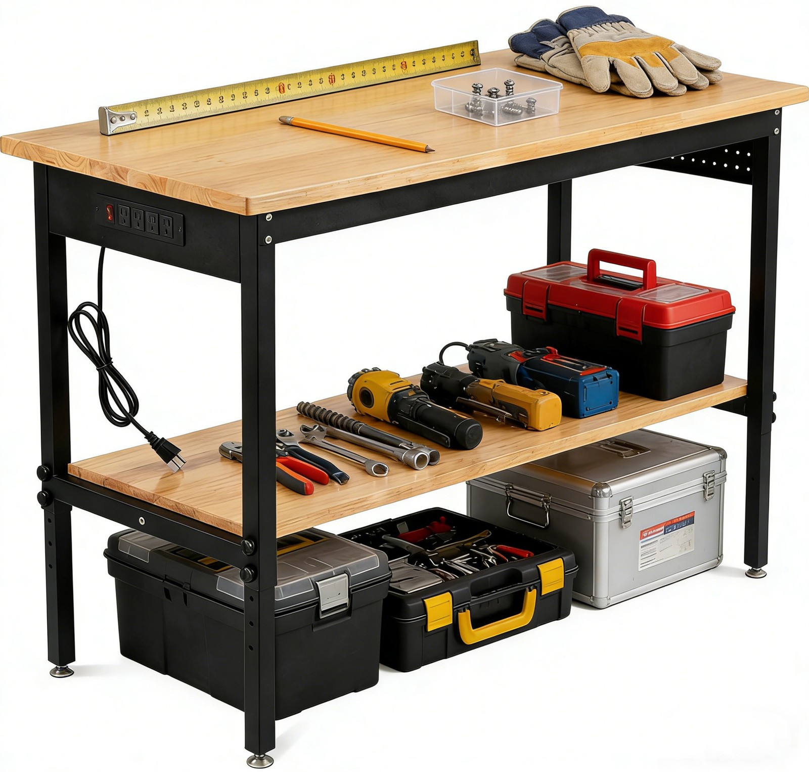 Heavy Duty Mobile Workbench w/Wheels, Outlets, 2500LBS Capacity