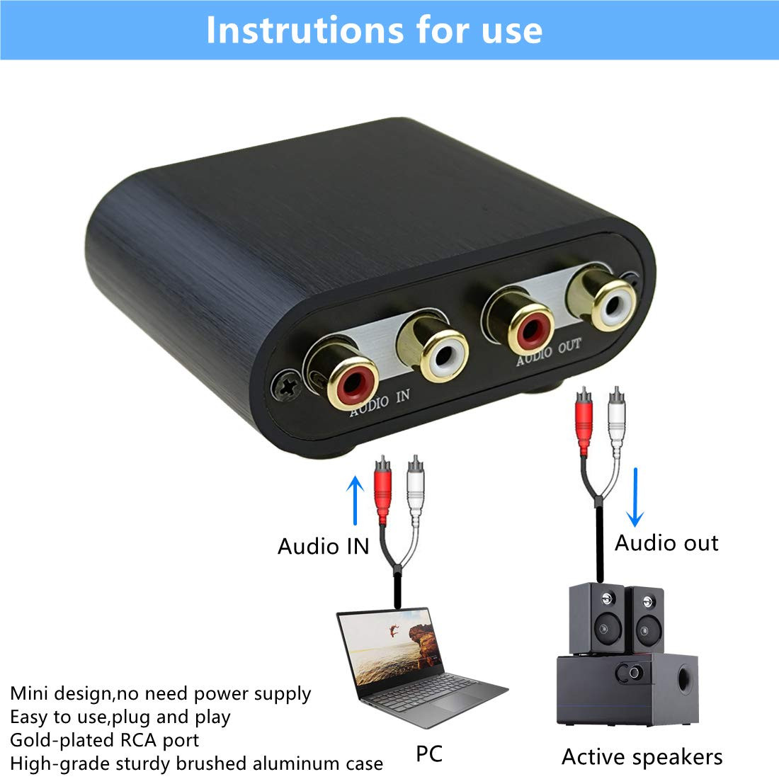 RCA Audio Volume Controller, Line Volume Control Box, Mini Attenuator Knob -RC11