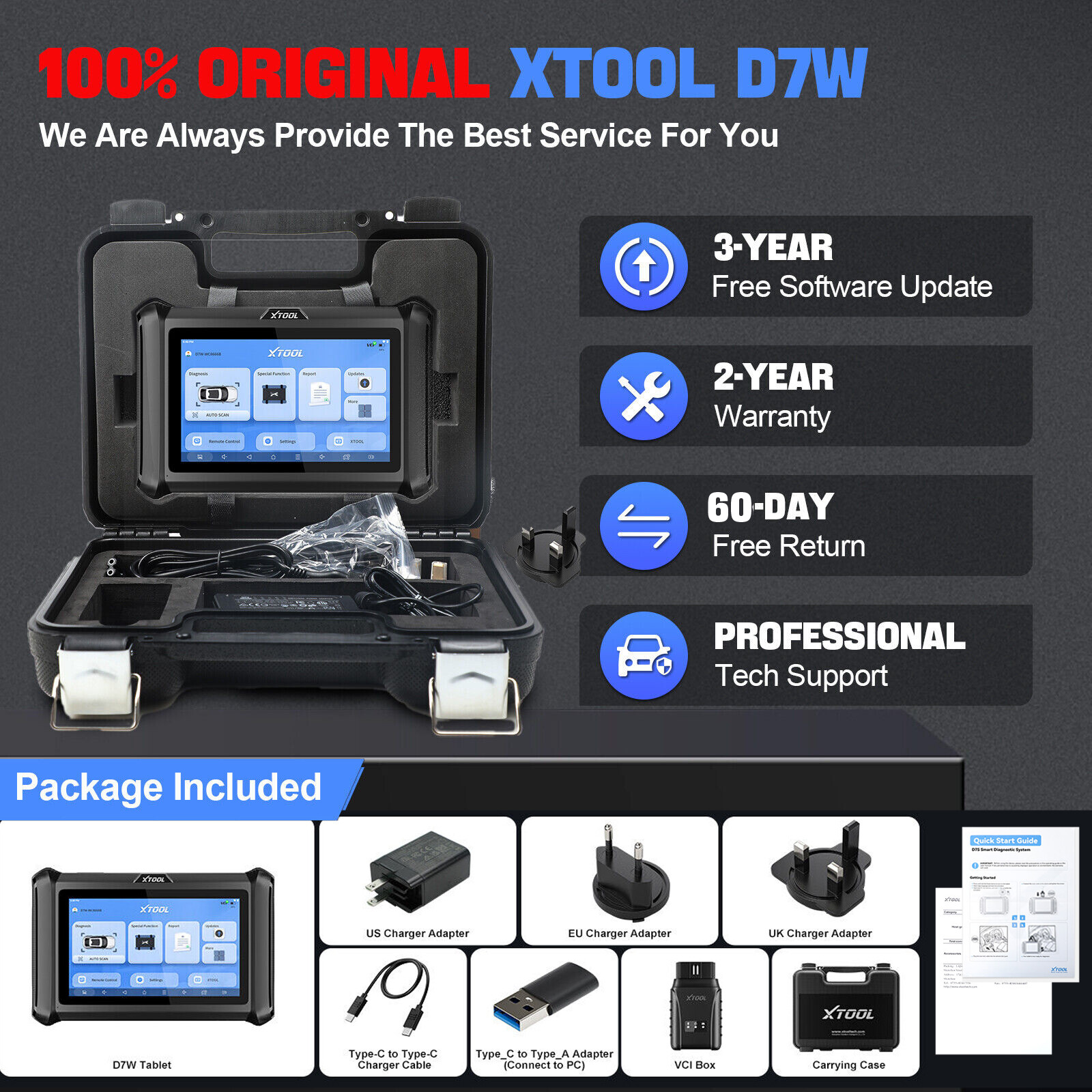 2025 XTOOL D7W V2.0 Wireless Bidirectional Scanner Key Programmer 39+ Services