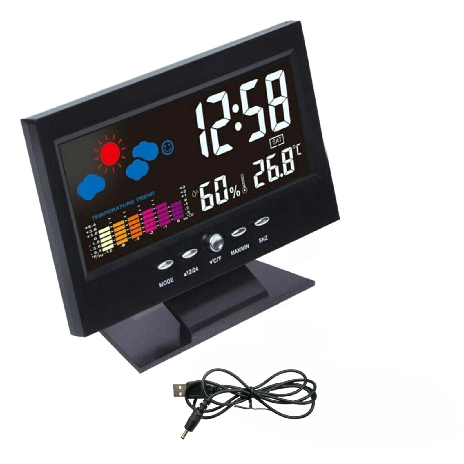 LED Digital Clock With Thermometer Hygrometer Weather Display & Voice Control