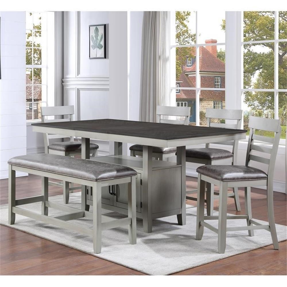 Bowery Hill Modern Stone Gray and Charcoal Wood 6-Piece Dining Set