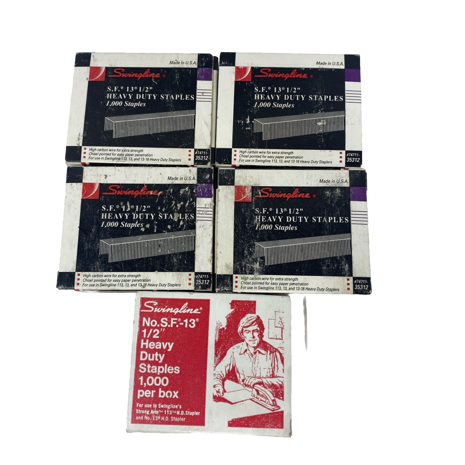 Vintage Swingline Staples No. S.F. 13- 3/8” Heavy Duty 1000 USA Lot Of 5 Boxes