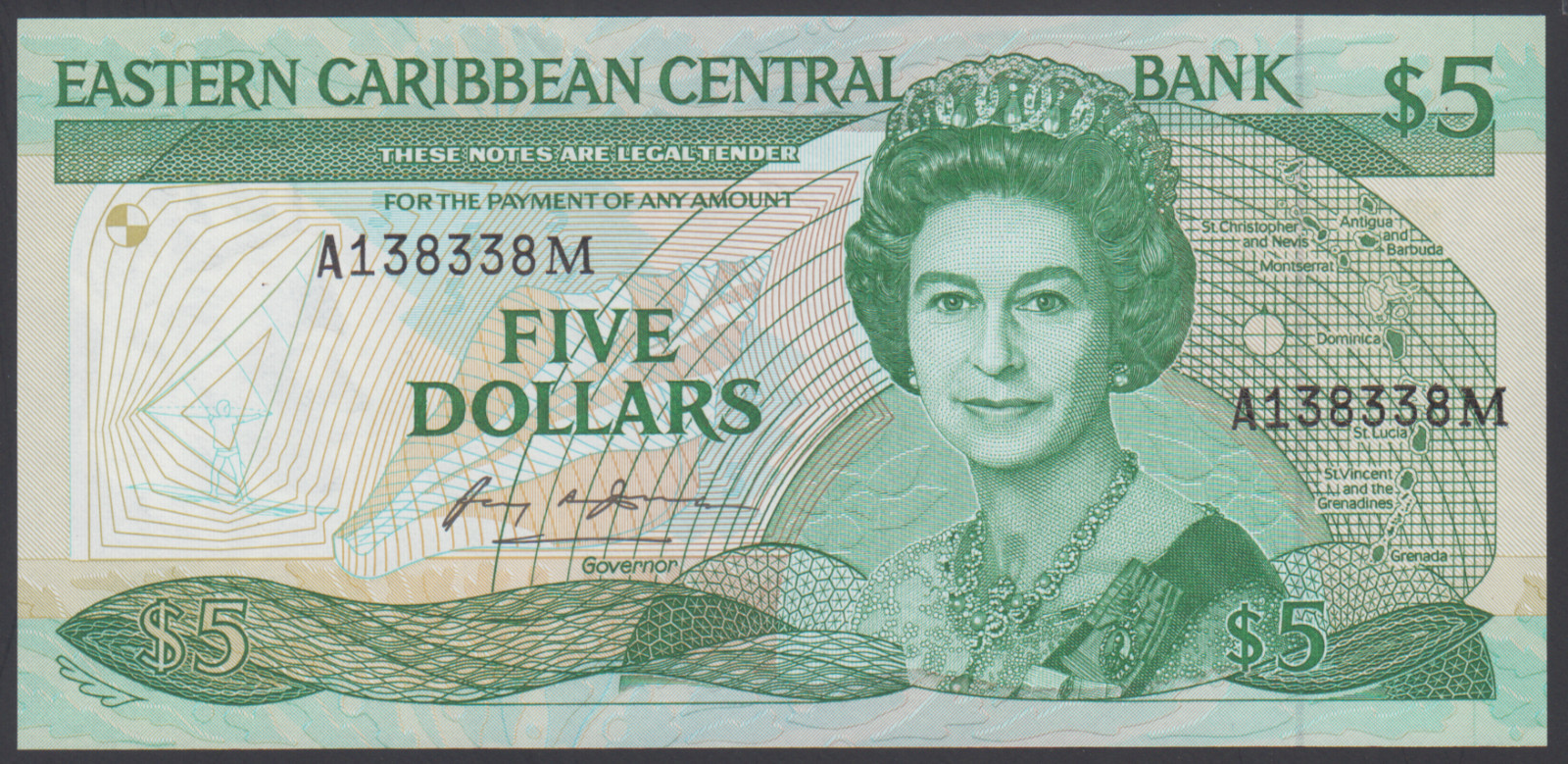 East Caribbean  5 Dollars  1986-88  AU-UNC  P. 18m, Banknote, Uncirculated