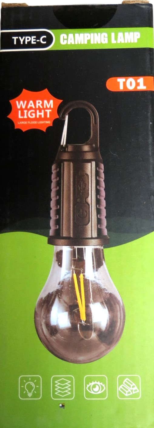Rechargeable Type C Camp Light, Go-Bag, Emergency, Warm Light, Hang-Clasp NIB