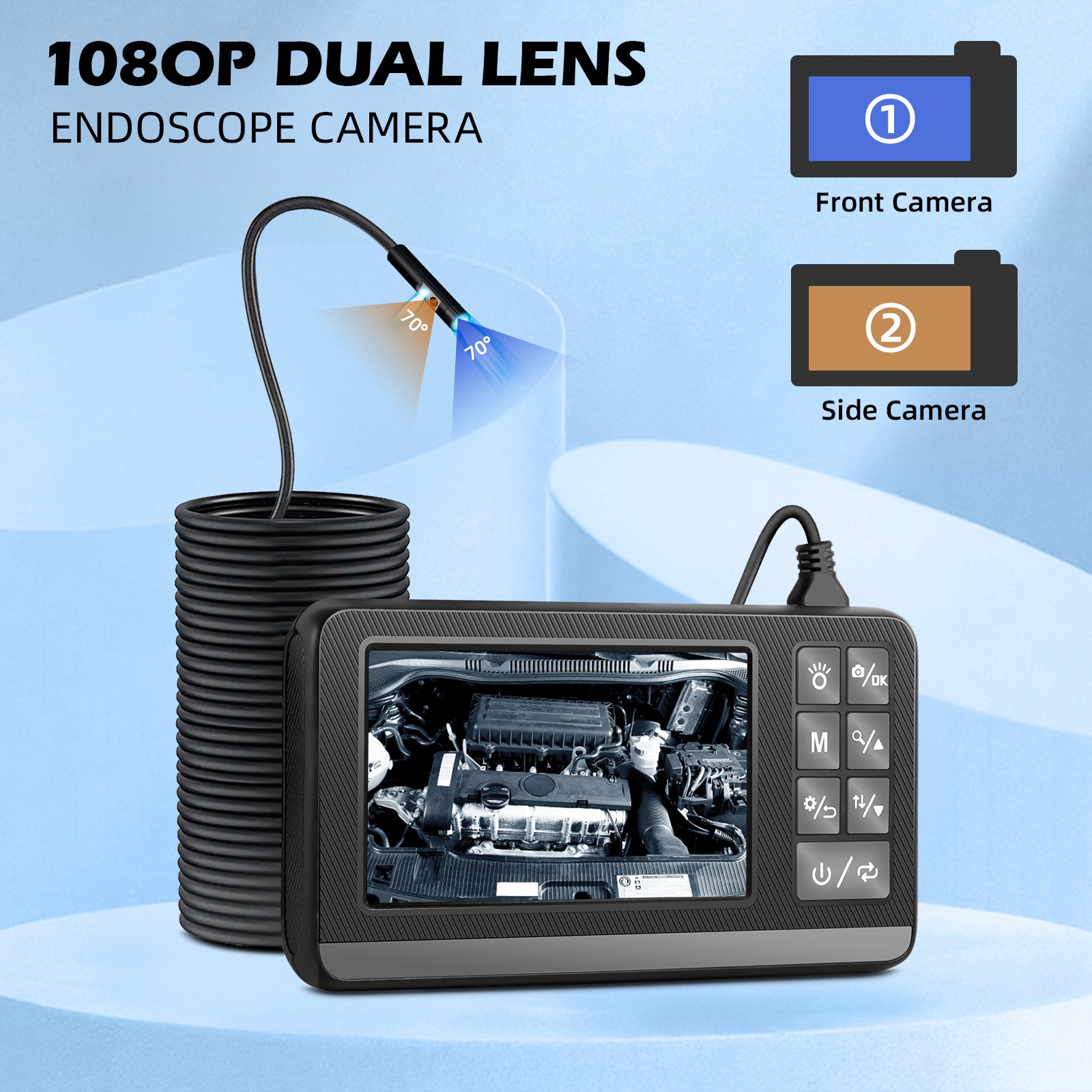 Dual Lens 5M IP67 Waterproof Inspection Camera Integrated Display Screen