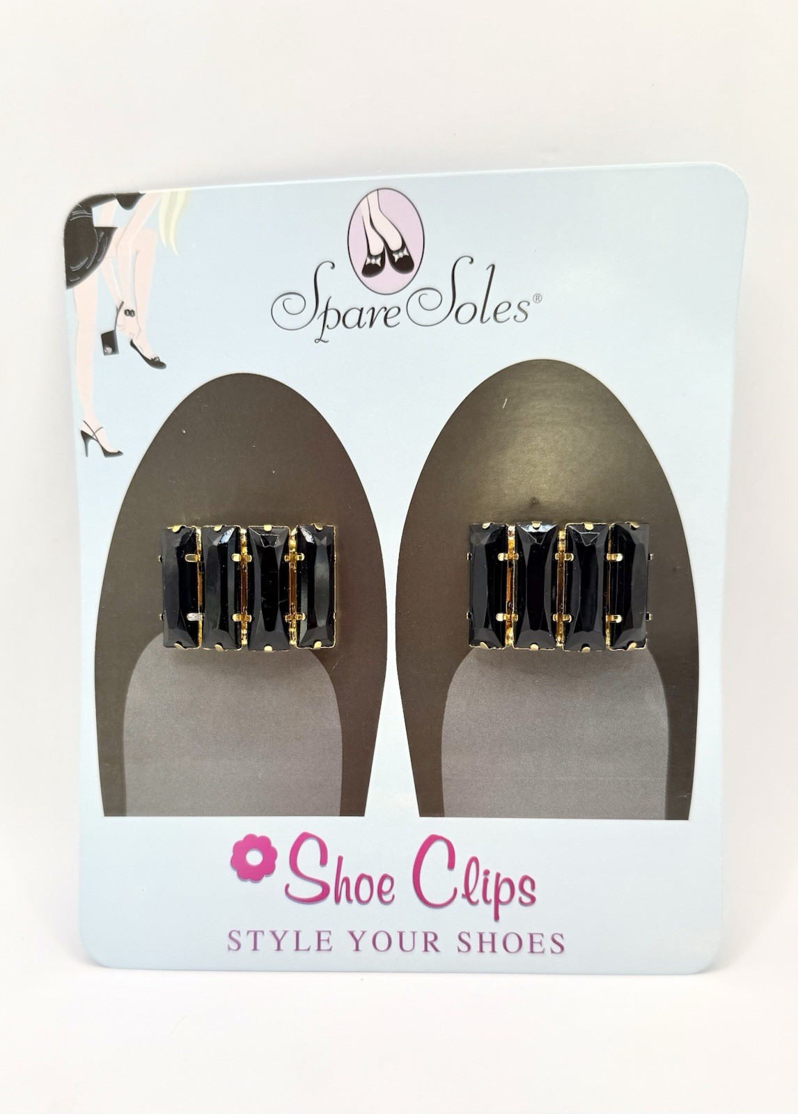 Three Black Rhinestone Baguette Jewelry Clips for Shoes, Bags, Hats & Clothing