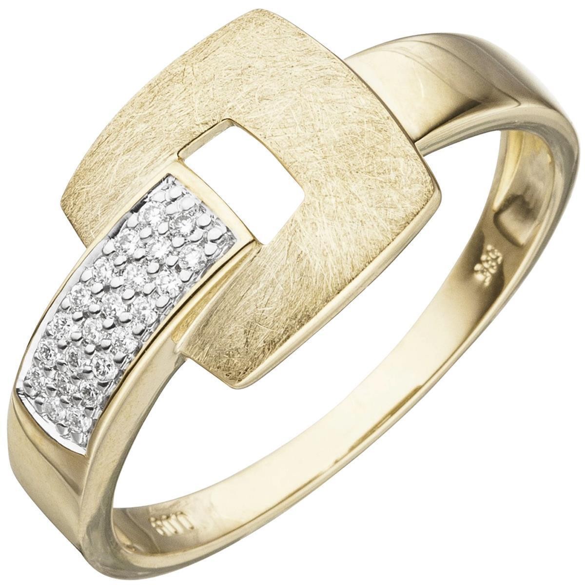 Jobo ladies' ring 585 gold yellow gold icy matte 22 diamonds brilliant RW: 52