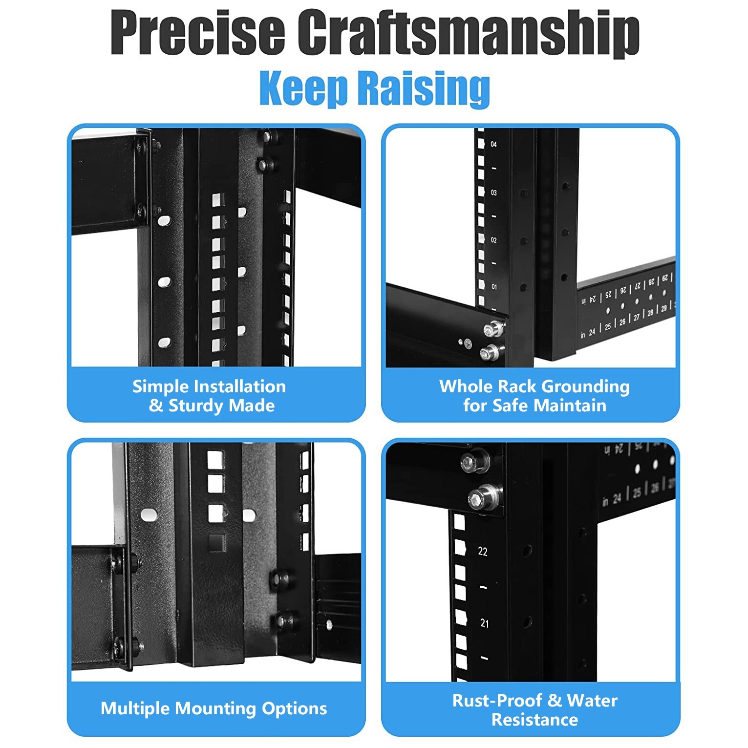 42U 4 Post Open Frame Server Rack Enclosure 19" Adjustable Depth with one shelf