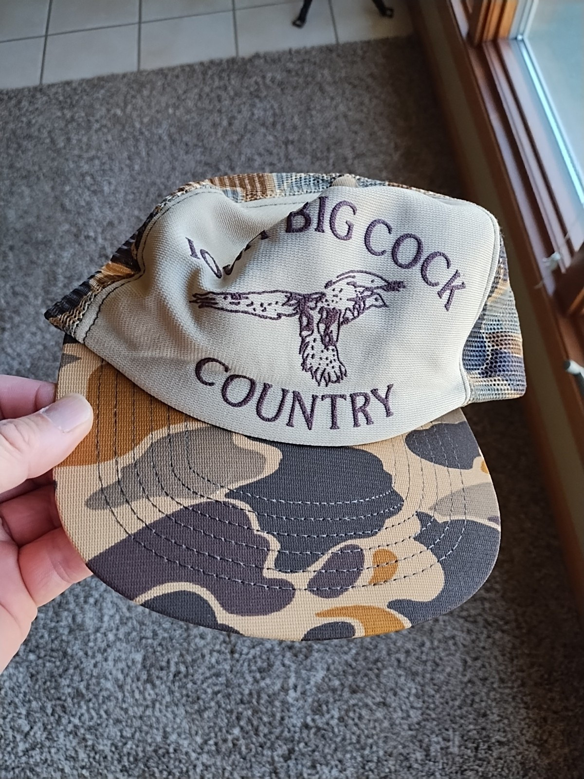 Iowa Big Cock Country Camo Trucker Hat Mesh Snapback Cap Pheasant Hunting USA