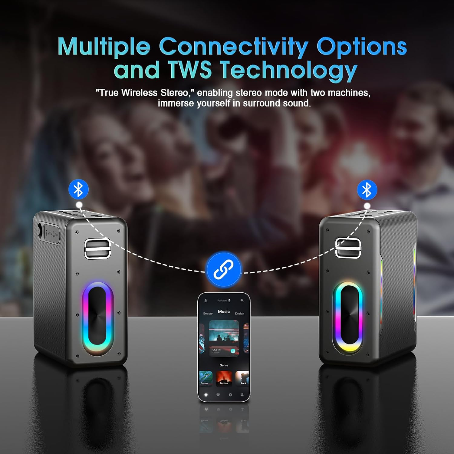 Karaoke Machine with Two Wireless Microphones, Powerful Portable Bluetooth Speak